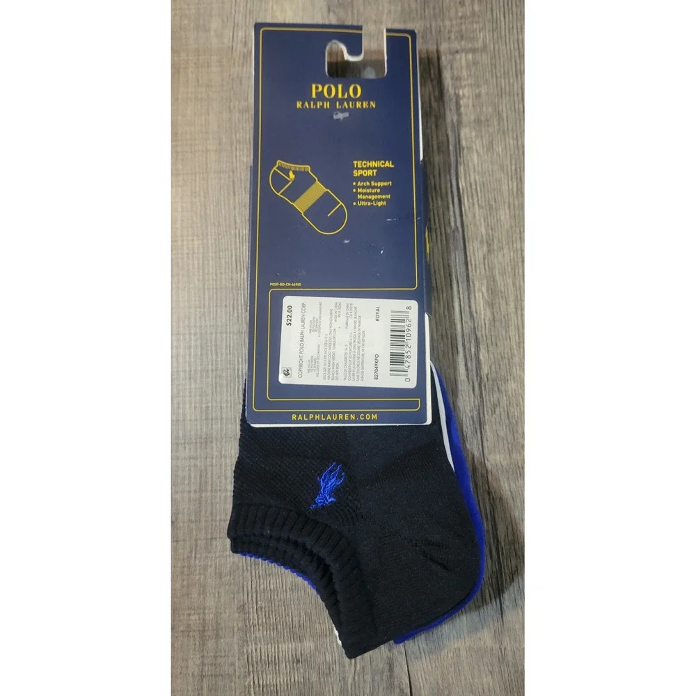 Polo Ralph Lauren Technical Sport 3 Pack Socks Royal Blue Navy White 10-13